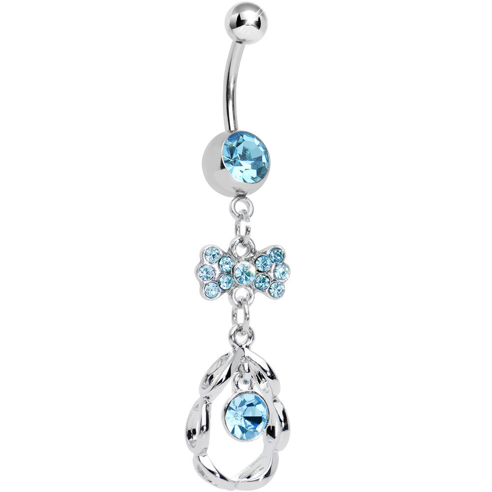 BodyCandy Aqua CZ Drop in a Drop and Sparkling Bow Dangle Belly Ring — main product shot