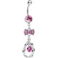BodyCandy Pink CZ Drop in a Drop and Sparkling Bow Dangle Belly Ring — main product shot