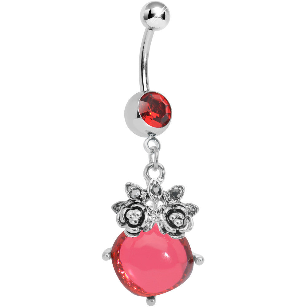 BodyCandy Red Gem Luminous Orb Victorian Roses Dangle Belly Ring — main product shot