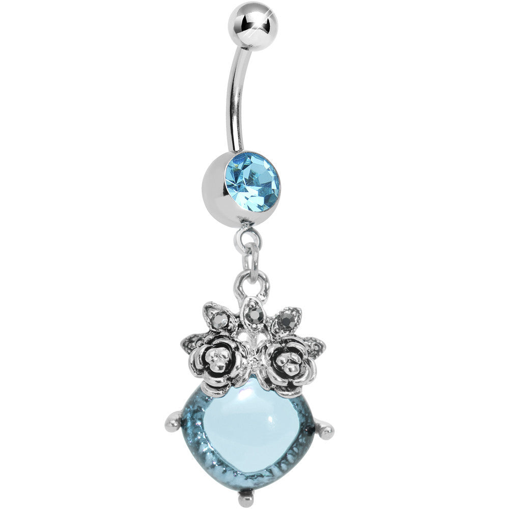 BodyCandy Aqua Gem Luminous Orb Victorian Roses Dangle Belly Ring — main product shot