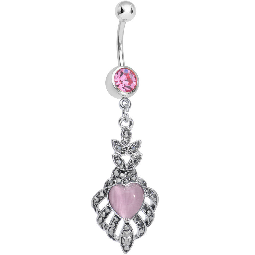BodyCandy Pink Gem Royal Pink Heart Dangle Belly Ring — main product shot