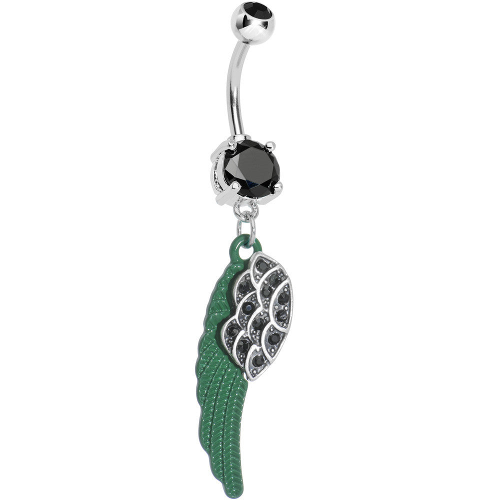 BodyCandy Black Paved Gem On the Green Wing of an Angel Dangle Belly Ring — main product shot