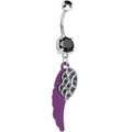 BodyCandy Black Paved Gem On the Purple Wing of an Angel Dangle Belly Ring — main product shot