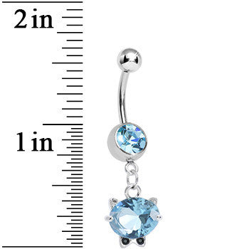 BodyCandy Aqua Gem Black Tie Affair Swanky Crystal Cat Head Dangle Belly Ring — detail close-up