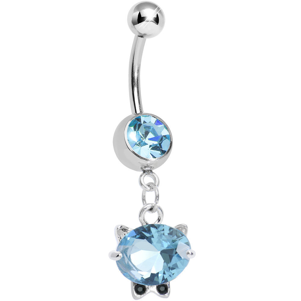 BodyCandy Aqua Gem Black Tie Affair Swanky Crystal Cat Head Dangle Belly Ring — main product shot