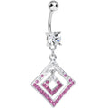 BodyCandy Clear Gem Double Clear and Pink Paved Diamond Dangle Belly Ring — main product shot