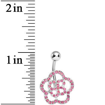 BodyCandy Pink Gem Hollow Buttercup Flower Belly Ring — detail close-up