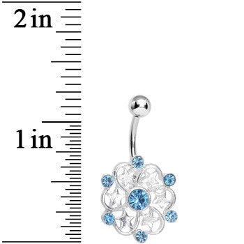 BodyCandy Aqua Gem Princess Star Petals Flower Belly Ring — detail close-up