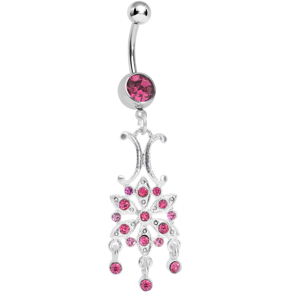 BodyCandy Pink Gem Symmetrical Star Flower Dangle Belly Ring — main product shot