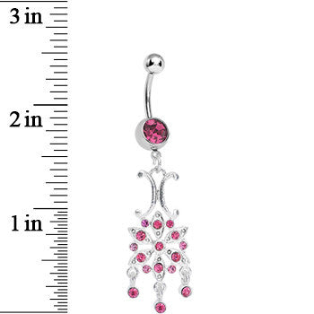 BodyCandy Pink Gem Symmetrical Star Flower Dangle Belly Ring — detail close-up
