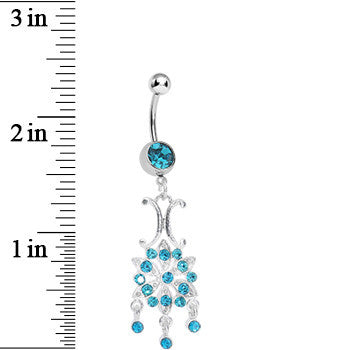 BodyCandy Aqua Gem Symmetrical Star Flower Dangle Belly Ring — detail close-up