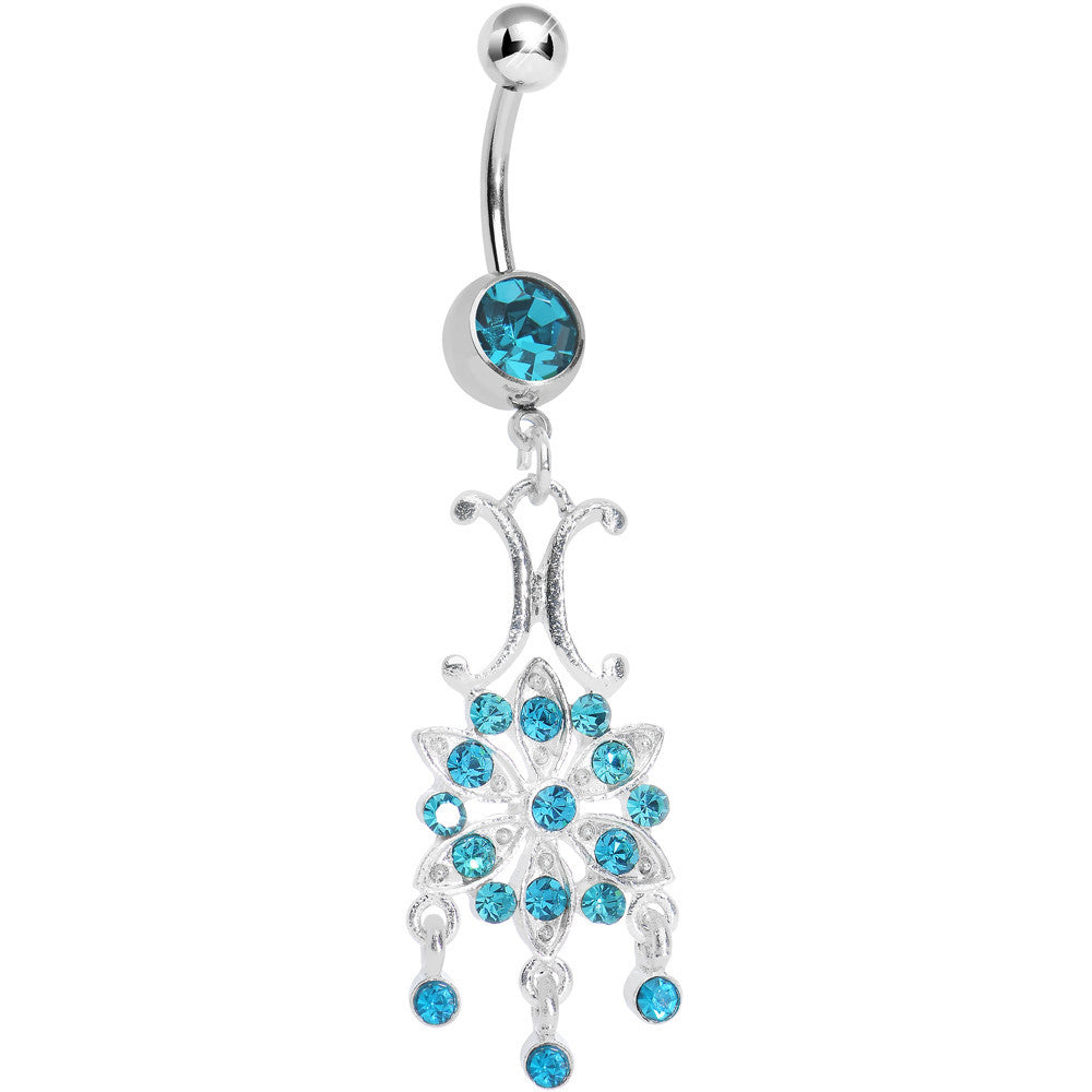 BodyCandy Aqua Gem Symmetrical Star Flower Dangle Belly Ring — main product shot