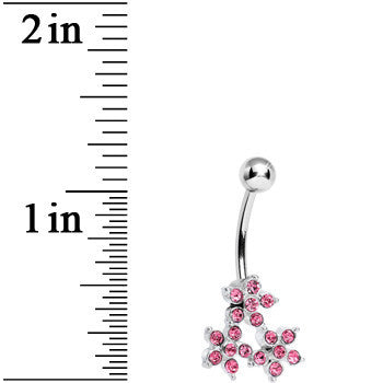 BodyCandy Pink Gem Trio of Flowers Belly Ring — detail close-up