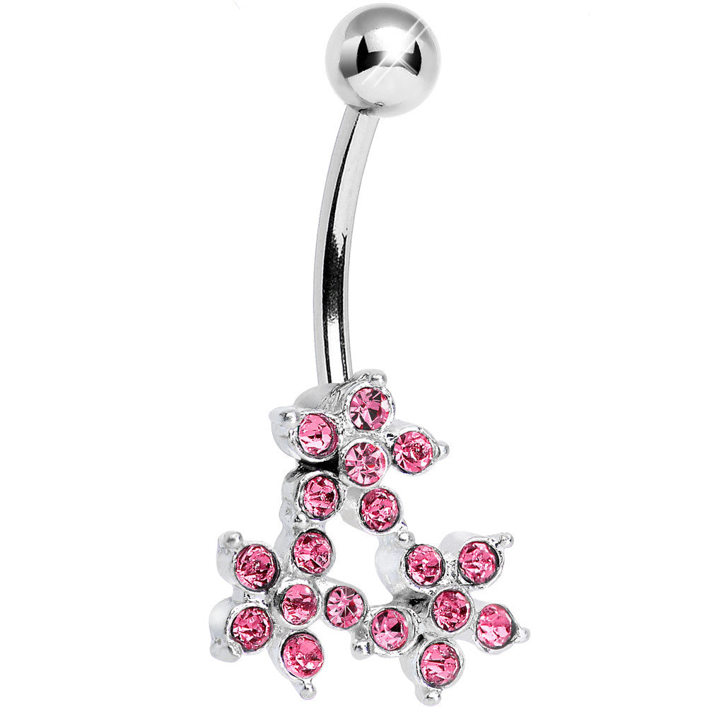 BodyCandy Pink Gem Trio of Flowers Belly Ring — main product shot