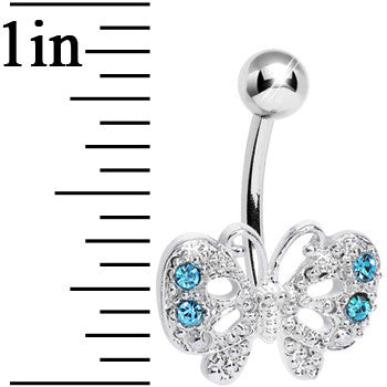 BodyCandy Aqua Gem Enchanting Butterfly Belly Ring — detail close-up