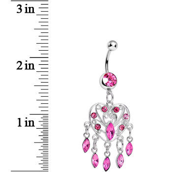 BodyCandy Pink Gem Shimmering Teardrop Heart Dangle Belly Ring — detail close-up