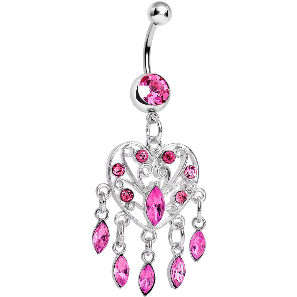 BodyCandy Pink Gem Shimmering Teardrop Heart Dangle Belly Ring — main product shot