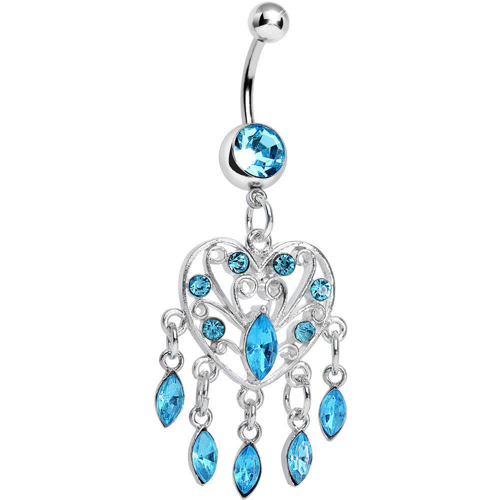 BodyCandy Aqua Gem Shimmering Teardrop Heart Dangle Belly Ring — main product shot