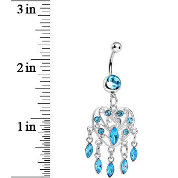 BodyCandy Aqua Gem Shimmering Teardrop Heart Dangle Belly Ring — detail close-up