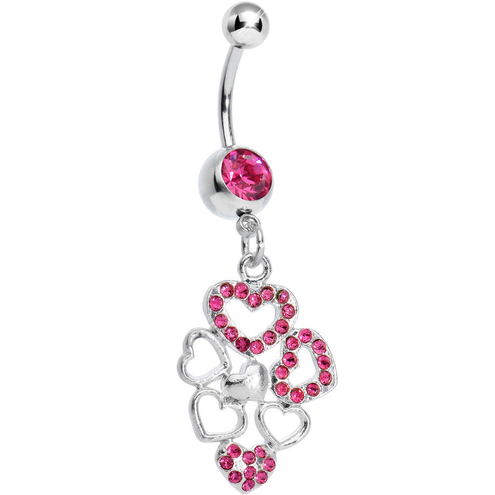 BodyCandy Pink Gem Clusters of Love Heart Dangle Belly Ring — main product shot