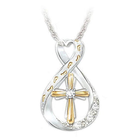 Mandotos Cross Footprint Diamond Pendant Two Tone Necklace