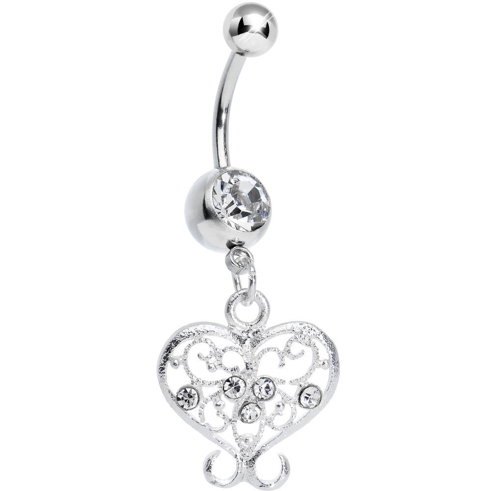 BodyCandy Crystalline Gem Opulent Scrolled Heart Dangle Belly Ring — main product shot
