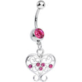 BodyCandy Dark Pink Gem Opulent Scrolled Heart Dangle Belly Ring — main product shot