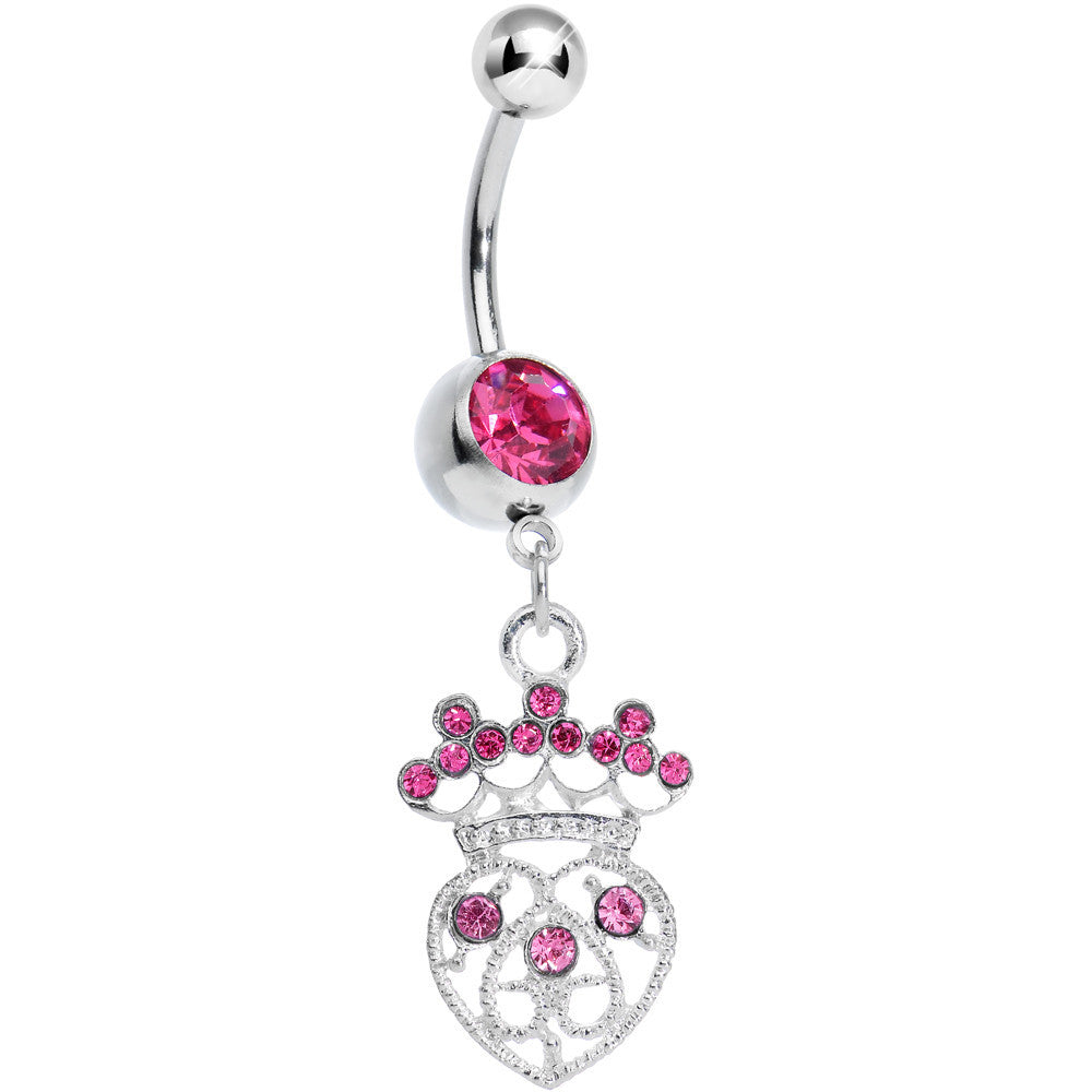 BodyCandy Pink Gem Heart of a Queen Dangle Belly Ring — main product shot