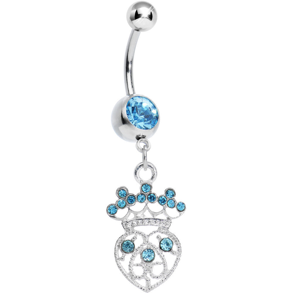 BodyCandy Aqua Gem Heart of a Queen Dangle Belly Ring — main product shot
