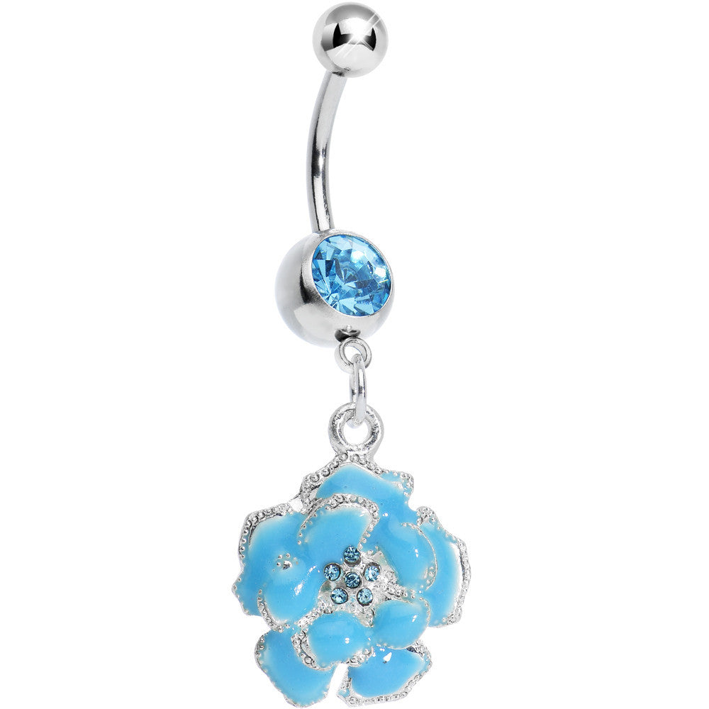 BodyCandy Aqua Gem Posy Flower Dangle Belly Ring — main product shot