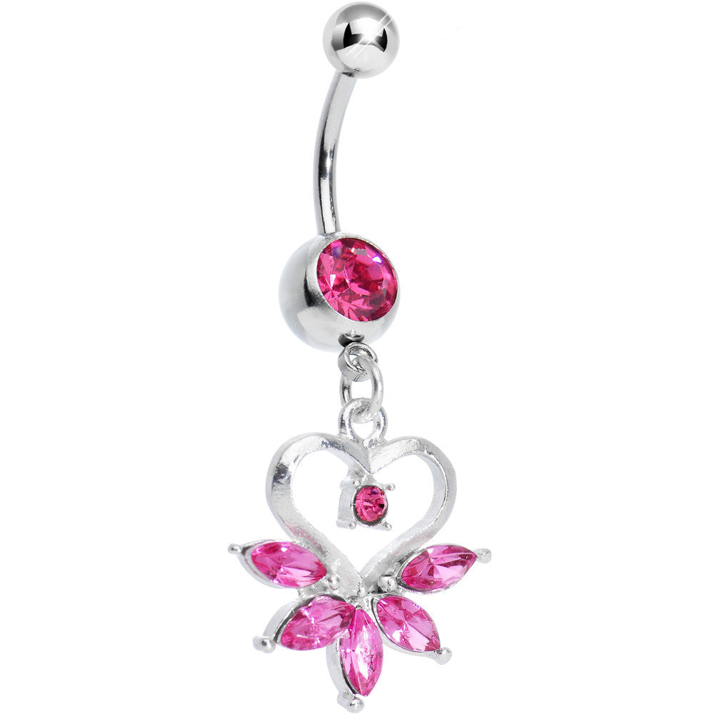 BodyCandy Pink Gem Marquise Pop Hollow Heart Dangle Belly Ring — main product shot