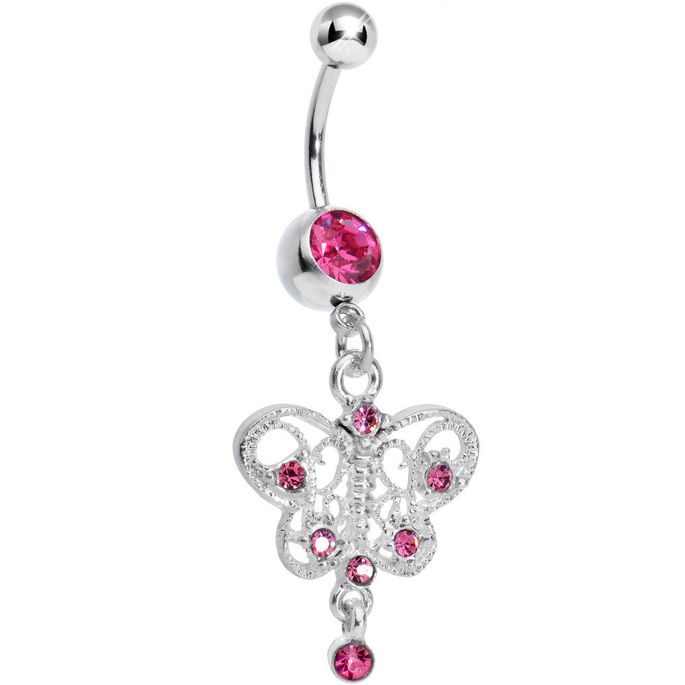BodyCandy Pink Gem Hollow Butterfly Swirl Dangle Belly Ring — main product shot