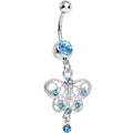 BodyCandy Aqua Gem Hollow Butterfly Swirl Dangle Belly Ring — main product shot
