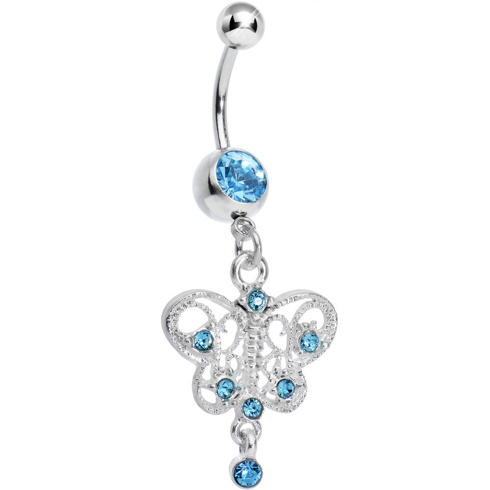 BodyCandy Aqua Gem Hollow Butterfly Swirl Dangle Belly Ring — main product shot