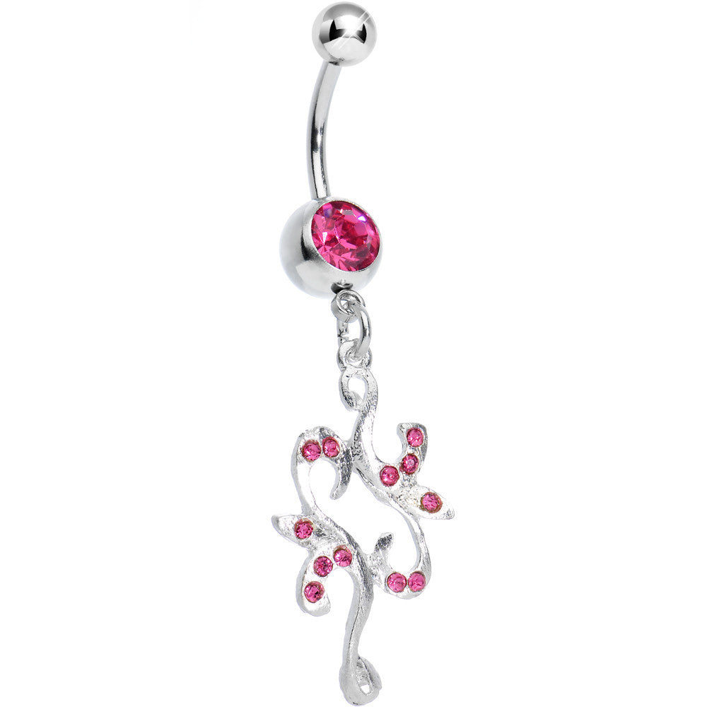 BodyCandy Pink Gem Twisted Separate Heart Dangle Belly Ring — main product shot
