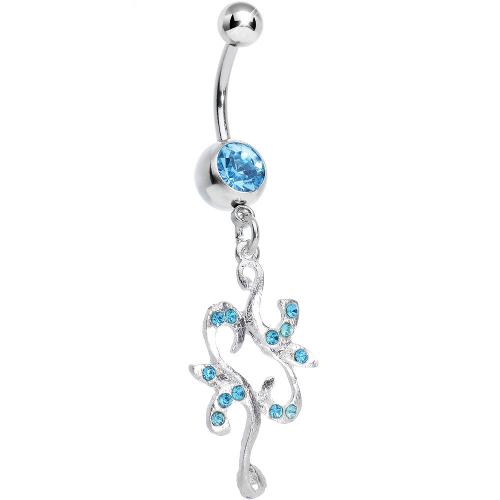 BodyCandy Aqua Gem Twisted Separate Heart Dangle Belly Ring — main product shot