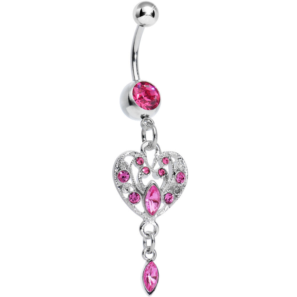 BodyCandy Pink Gem Majestic Marquise Heart Dangle Belly Ring — main product shot