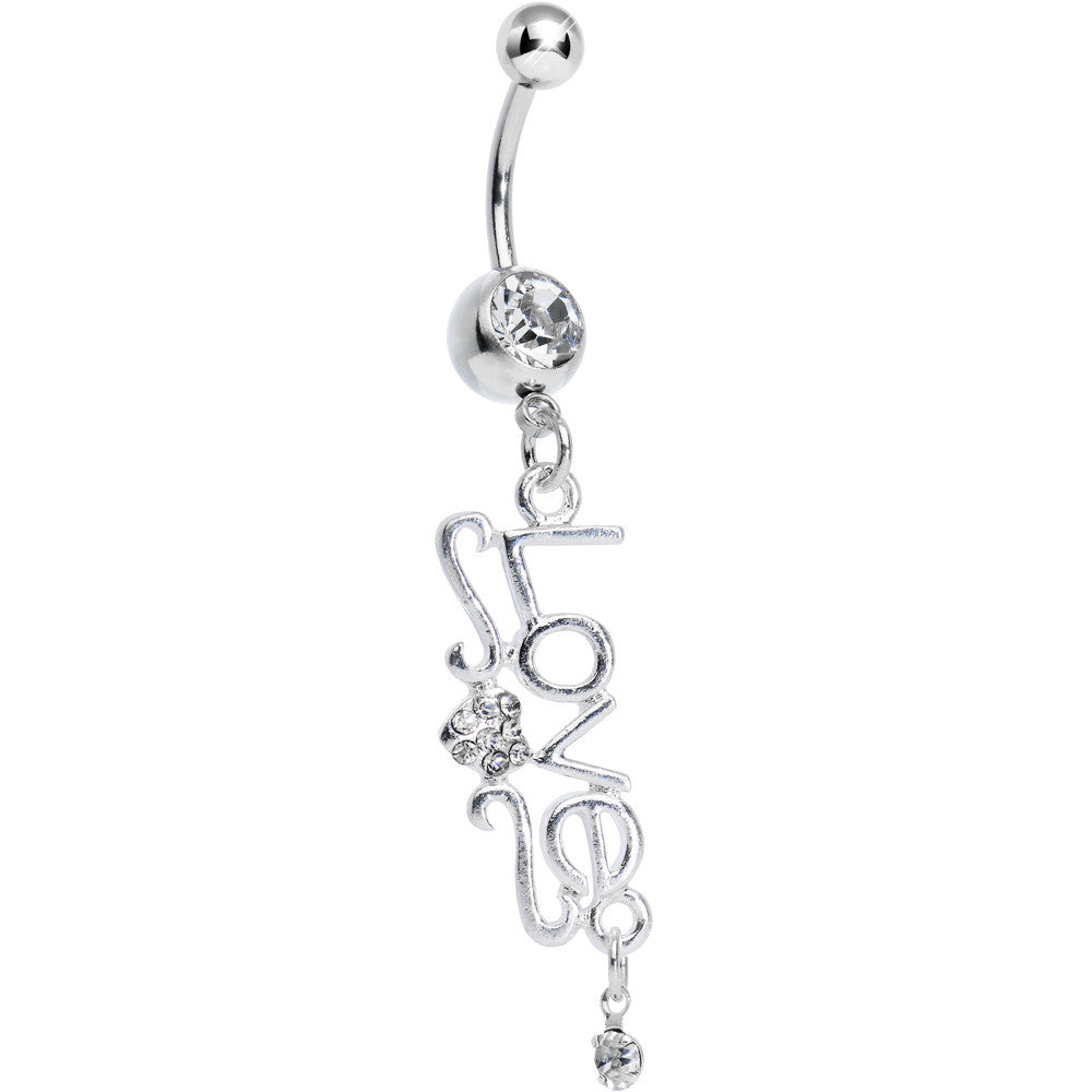 BodyCandy Clear Gem Script Love Dangle Belly Ring — main product shot