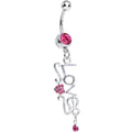 BodyCandy Pink Gem Script Love Dangle Belly Ring — main product shot