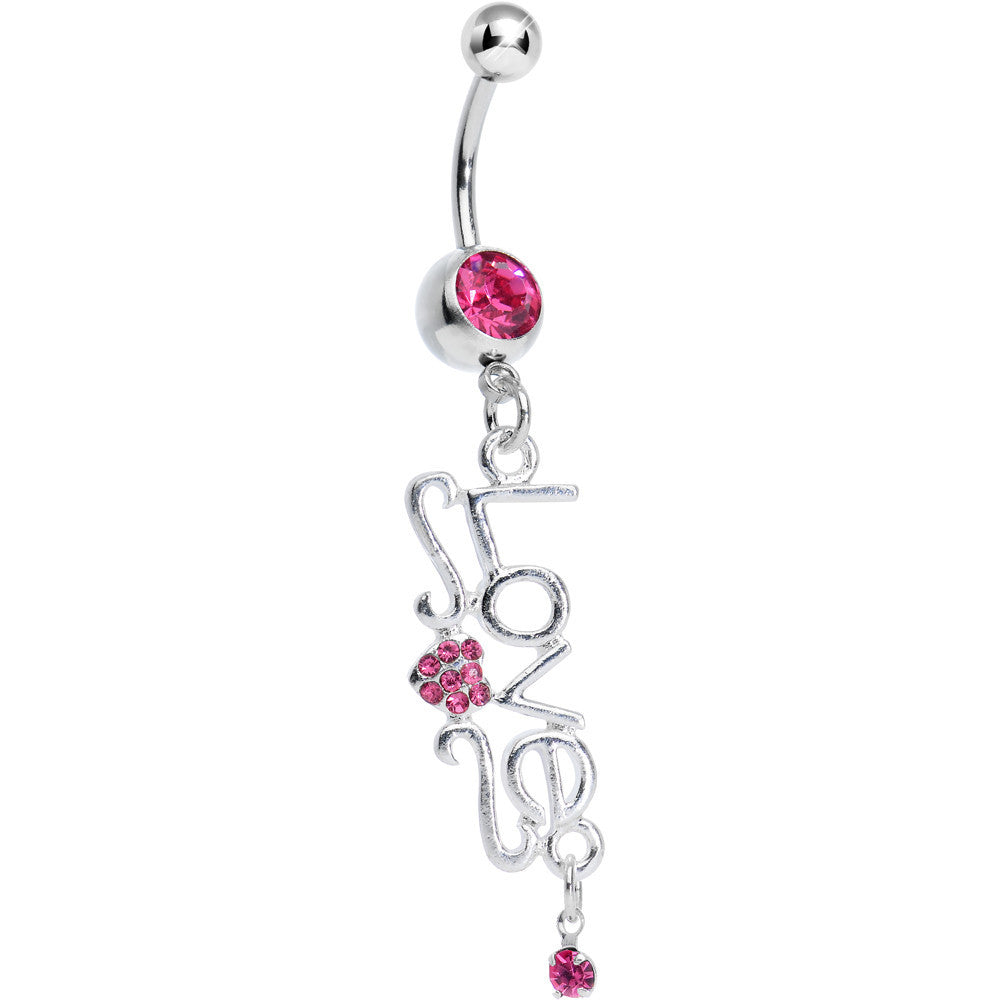 BodyCandy Pink Gem Script Love Dangle Belly Ring — main product shot