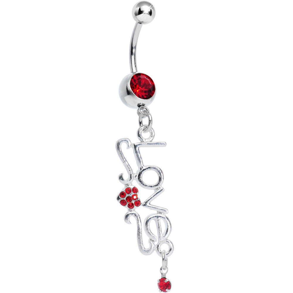 BodyCandy Red Gem Script Love Dangle Belly Ring — main product shot