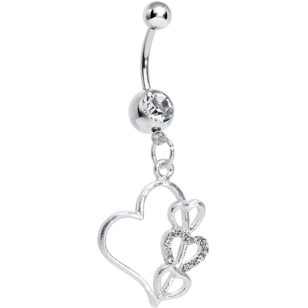 BodyCandy Clear Gem Hollow Heart Triple Dangle Belly Ring — main product shot