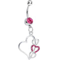 BodyCandy Pink Gem Hollow Heart Triple Dangle Belly Ring — main product shot