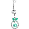 BodyCandy Clear Gem Green Bow Wreathed Faux Pearl Dangle Belly Ring — main product shot