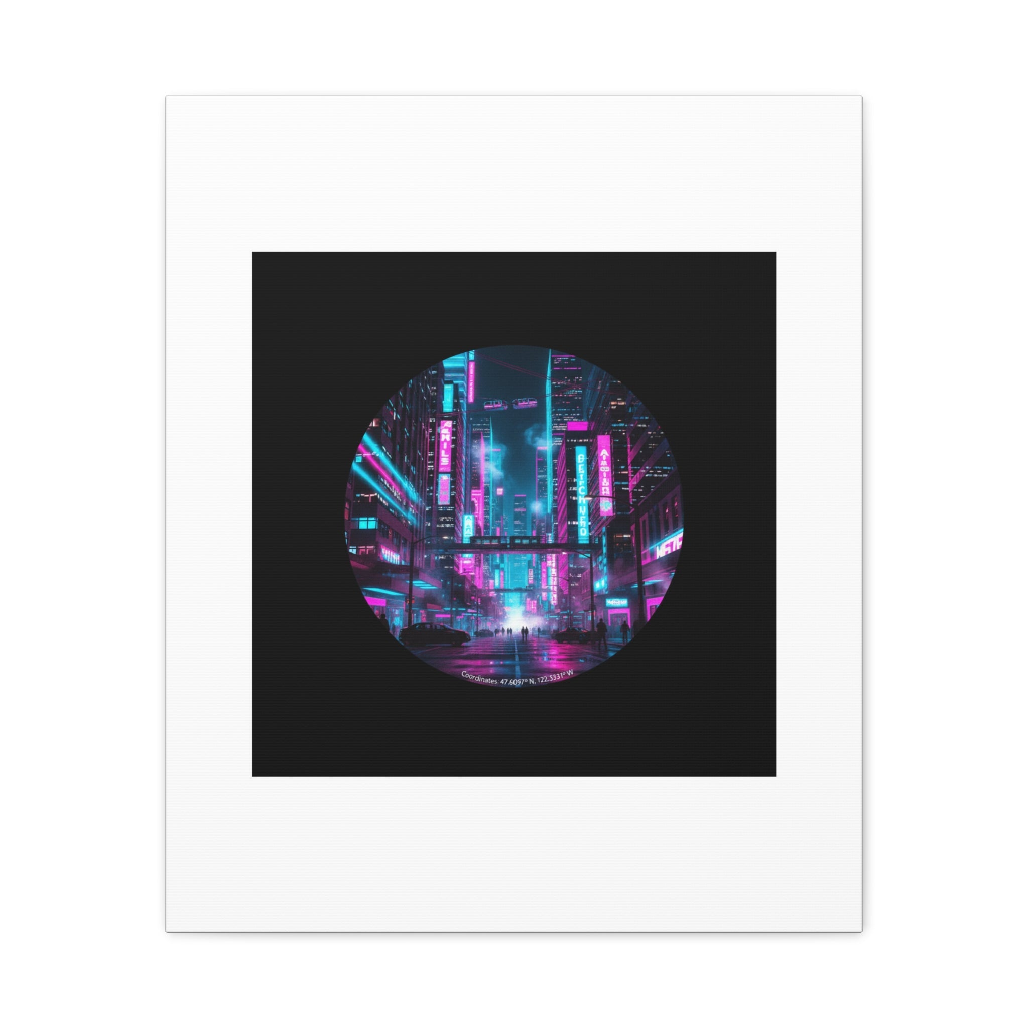 Neon Cyberpunk Cityscape Canvas | synthwave skyline, future city art
