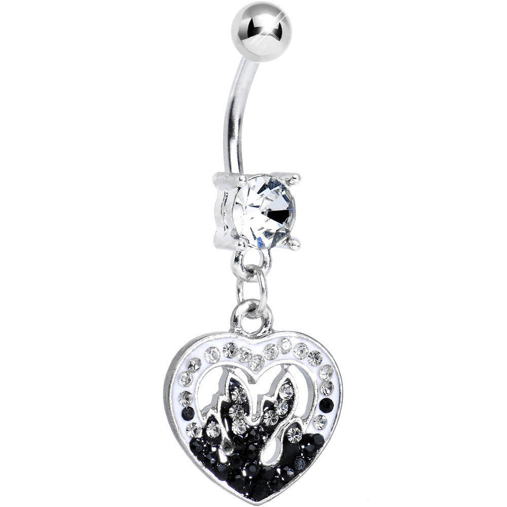 BodyCandy Clear Gem Black Hollow Fire Heart Dangle Belly Ring — main product shot