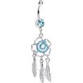 BodyCandy Aqua Gem Hypnotic Spiral Flower Dreamcatcher Belly Ring — main product shot