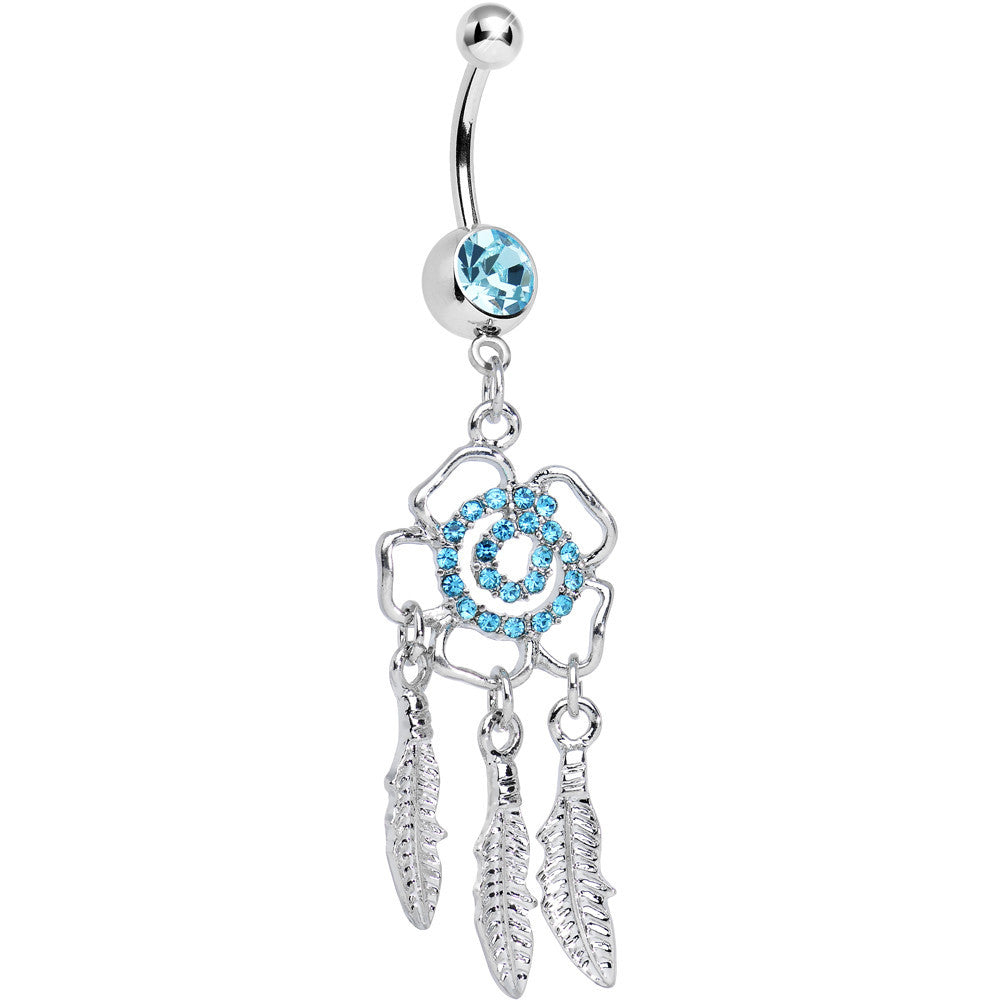 BodyCandy Aqua Gem Hypnotic Spiral Flower Dreamcatcher Belly Ring — main product shot