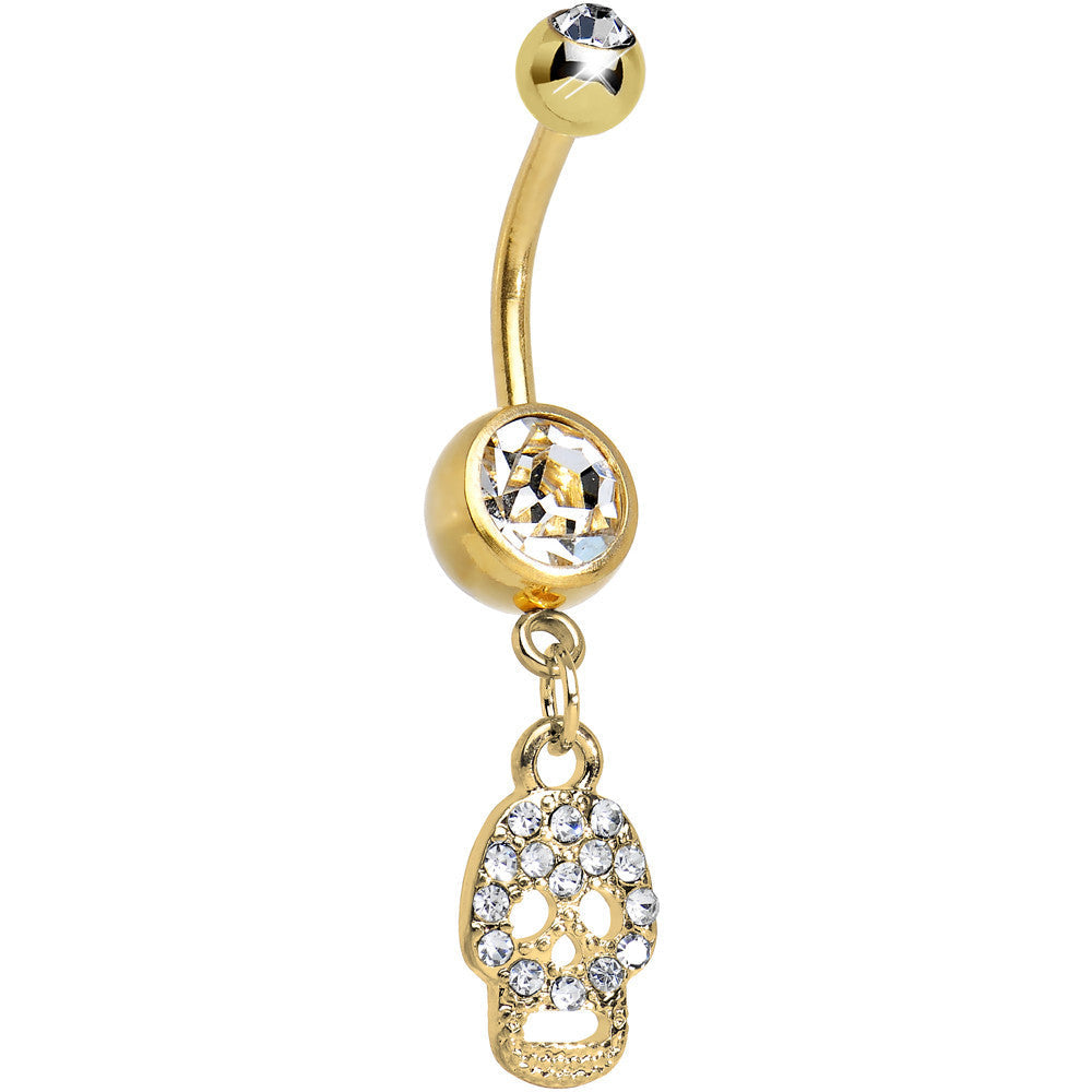 BodyCandy Crystalline Gem Paved Gold Plated Jolly Skull Dangle Belly Ring — main product shot