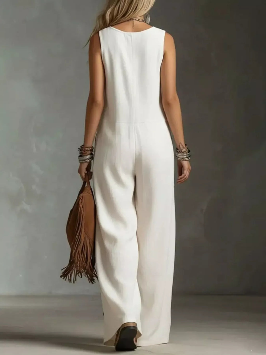 Full Size Sleeveless Button Front Wide Leg Jumpsuit Plus Size